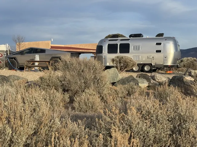 Travel trailer: Desert campsite with the trailer and pickup